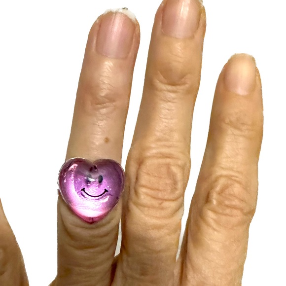 VTG RARE Y2K LISA FRANK PINK SMILEY HEART RING BLING JEWELRY VALENTINE GIFT LOVE - Picture 4 of 9